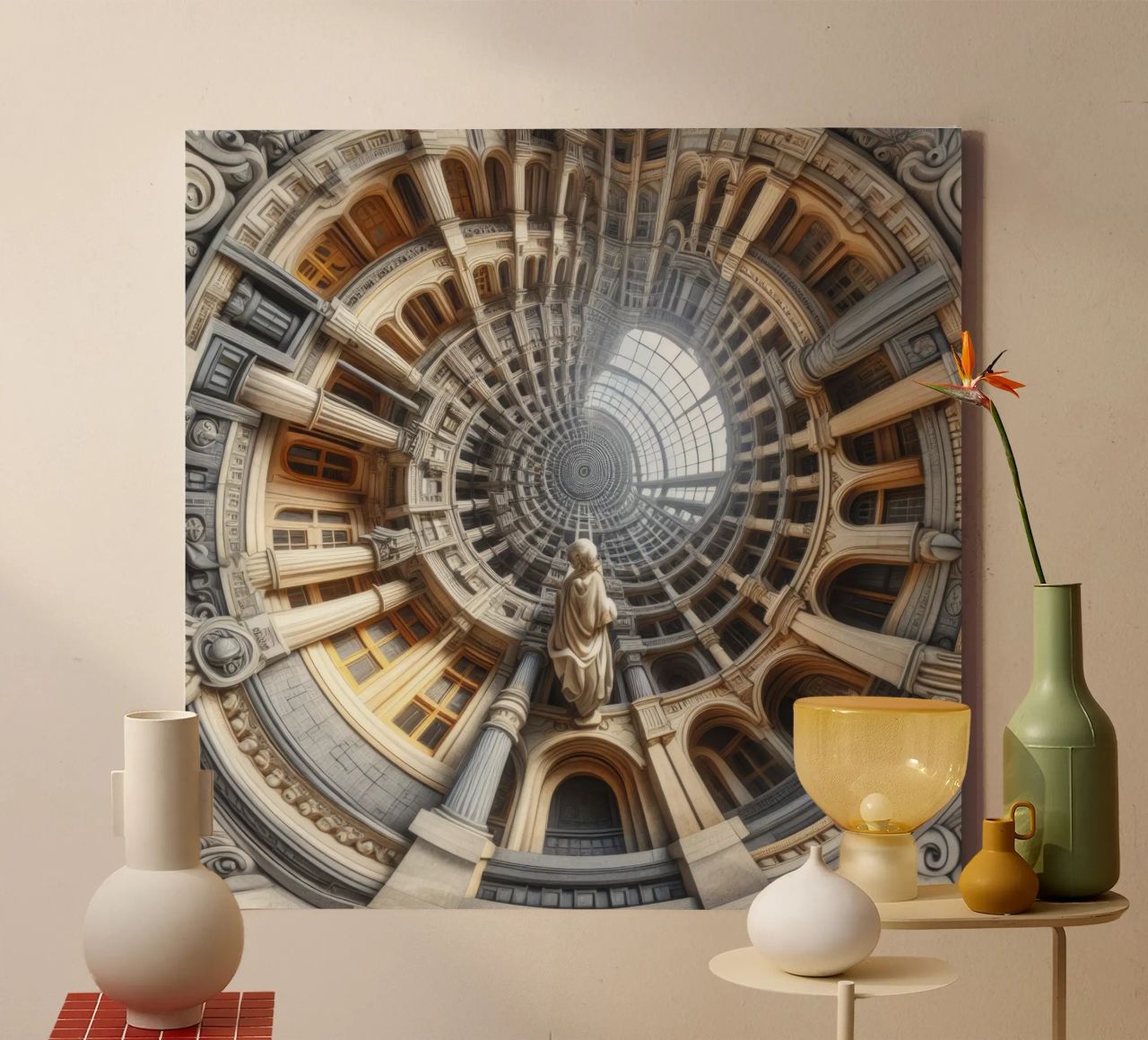 Sphere 061 - Surreal Circular Architecture With Statue canvas by Spheres