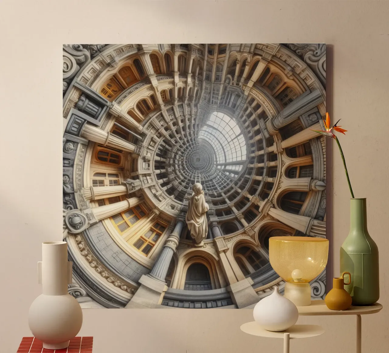 Sphere 061 - Surreal Circular Architecture With Statue tela da Spheres