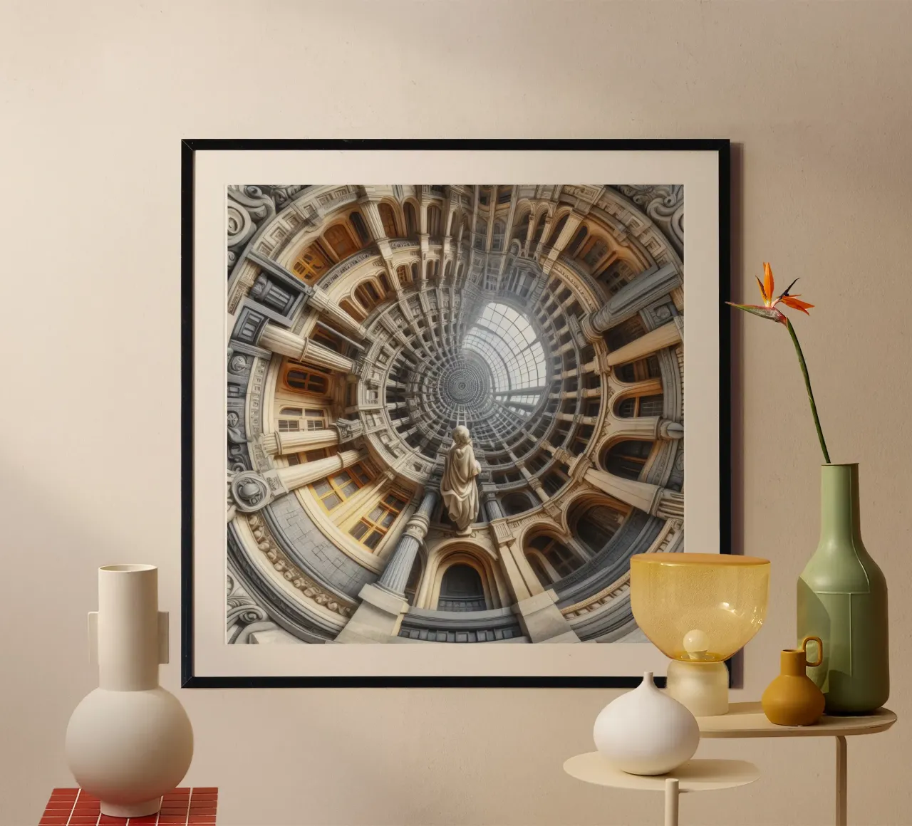 Sphere 061 - Surreal Circular Architecture With Statue hahnemühle de Spheres