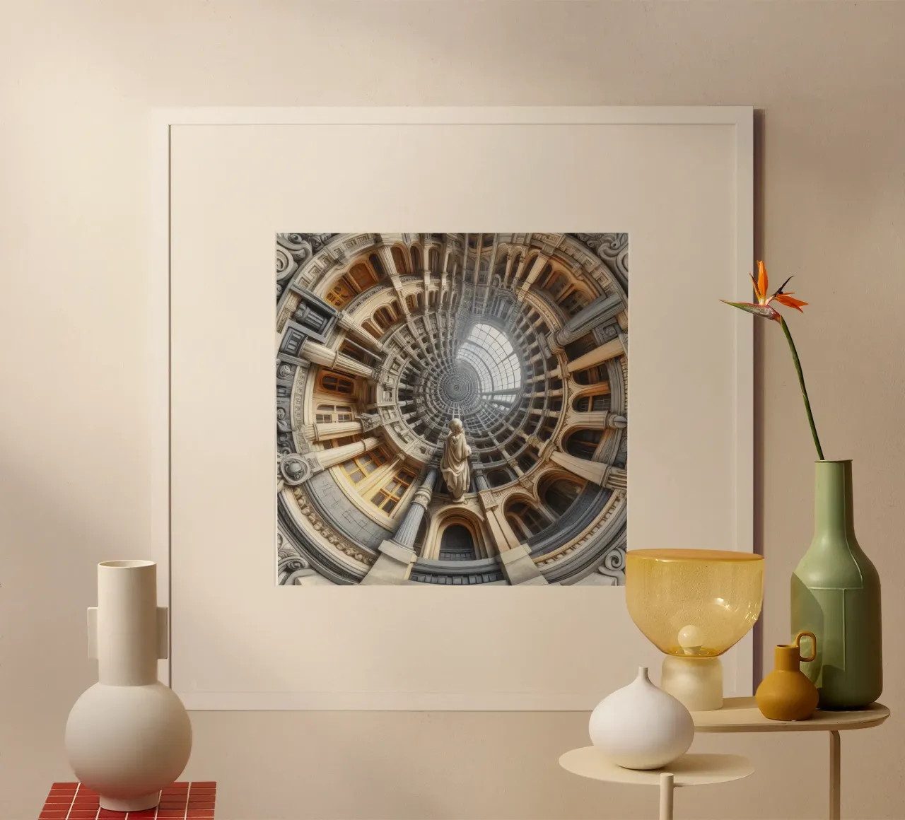 Sphere 061 - Surreal Circular Architecture With Statue carta hahnemühle da Spheres