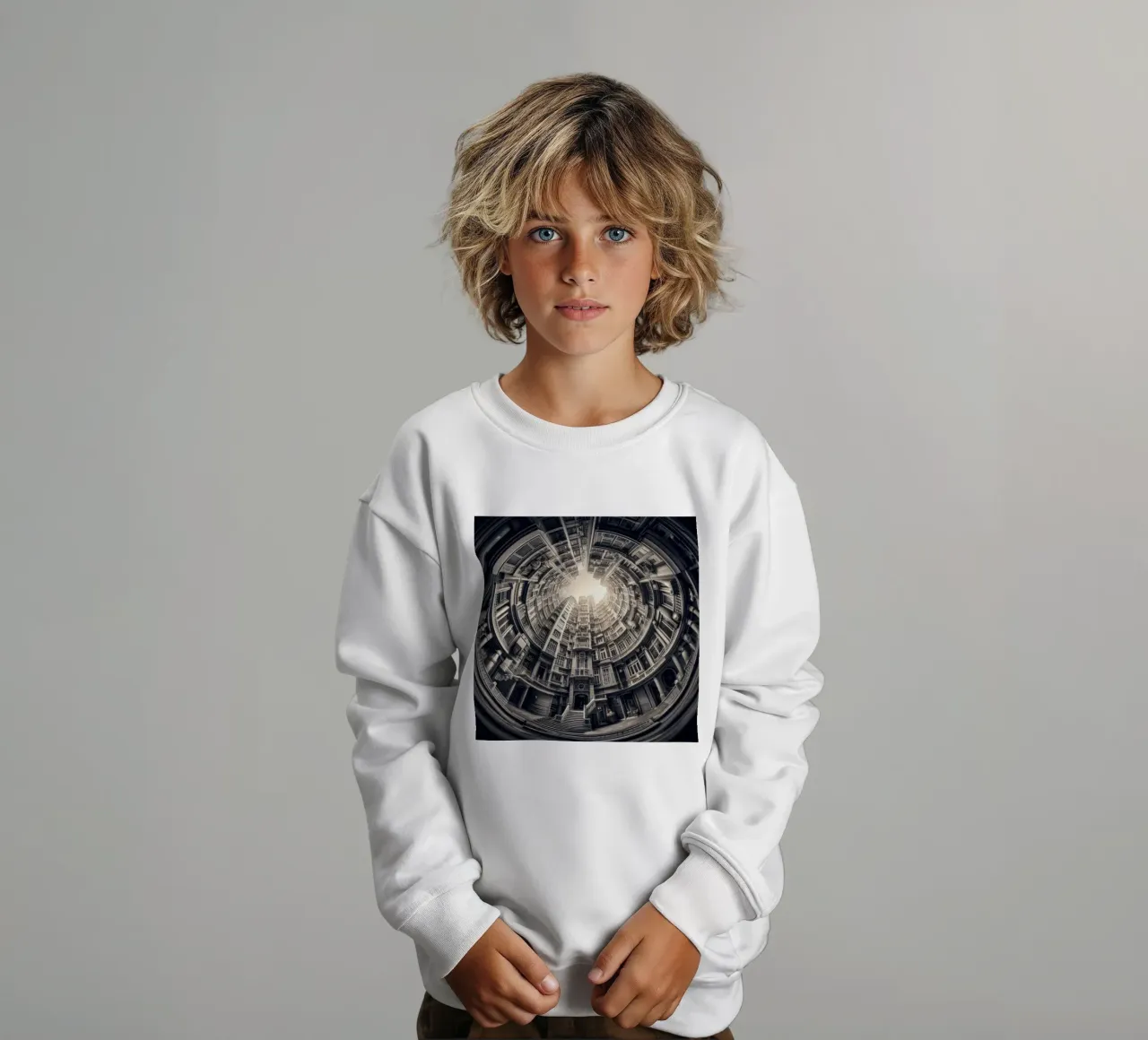 Sphere 062 - Surreal Monochrome Circular Architecture Kinder Sweatshirt von Spheres