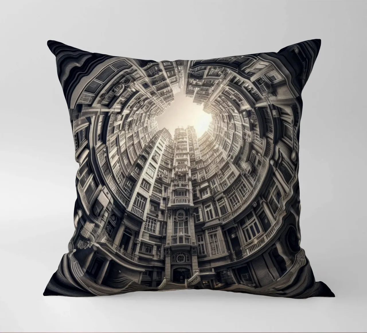 Sphere 062 - Surreal Monochrome Circular Architecture cuscino da Spheres