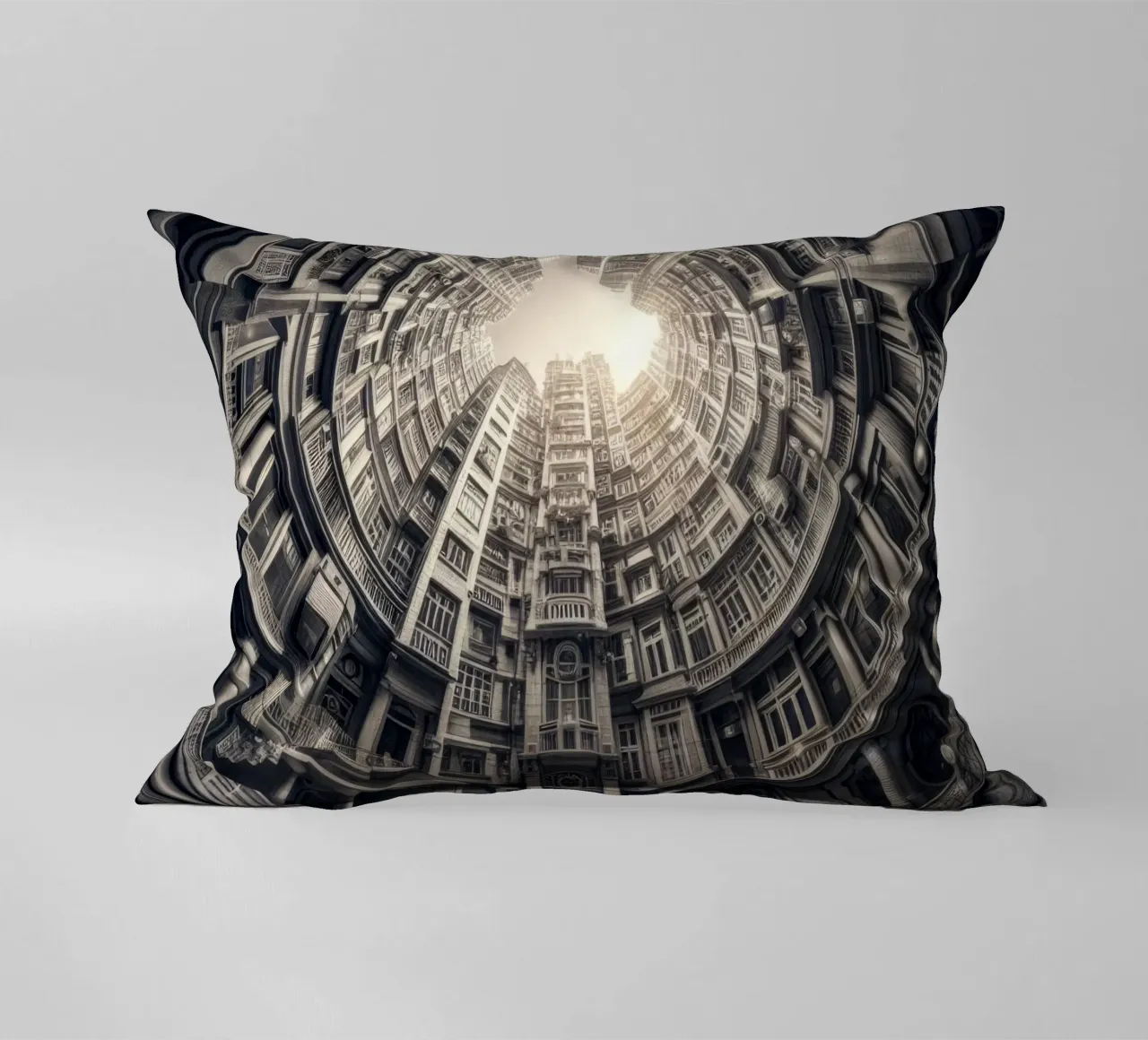 Sphere 062 - Surreal Monochrome Circular Architecture cuscino da Spheres