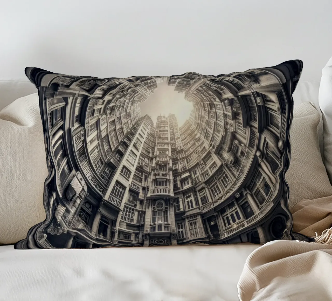 Sphere 062 - Surreal Monochrome Circular Architecture cuscino da Spheres