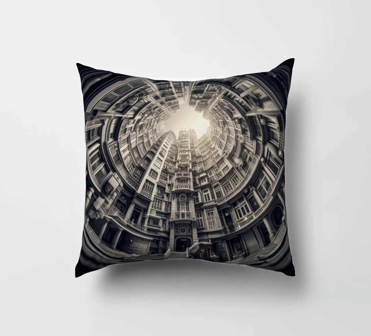 Sphere 062 - Surreal Monochrome Circular Architecture cuscino da Spheres