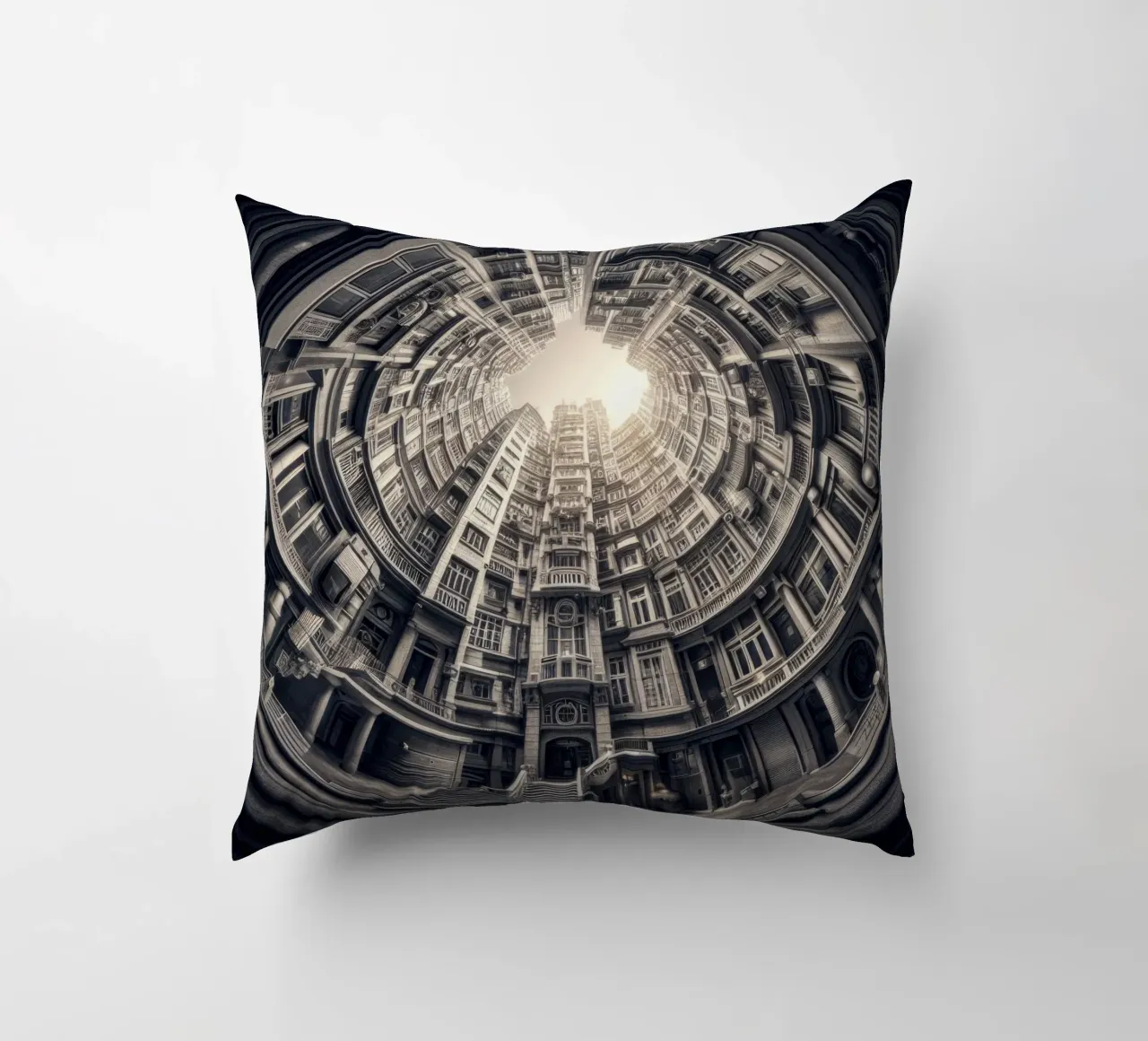 Sphere 062 - Surreal Monochrome Circular Architecture cuscino da Spheres