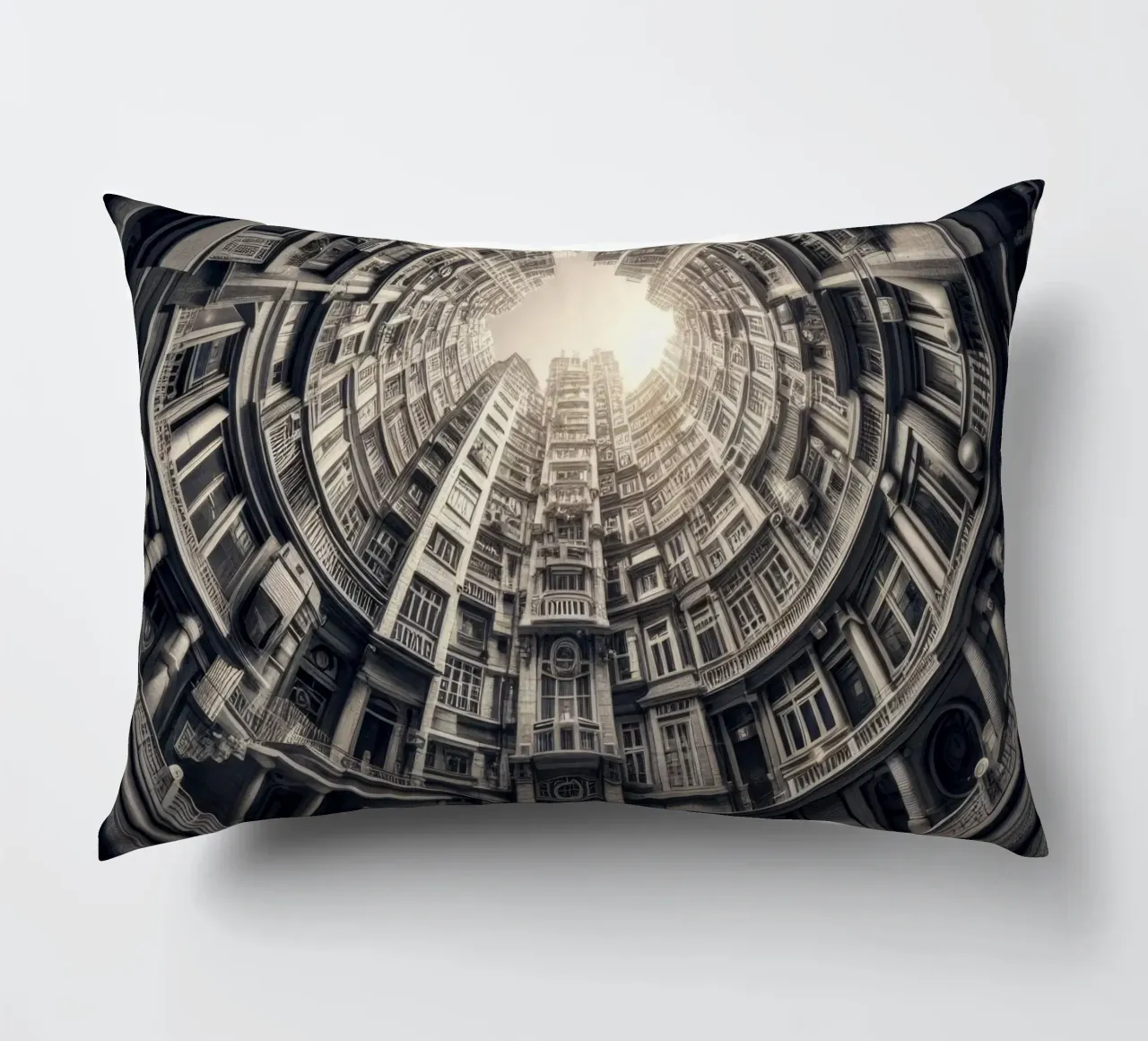 Sphere 062 - Surreal Monochrome Circular Architecture cuscino da Spheres