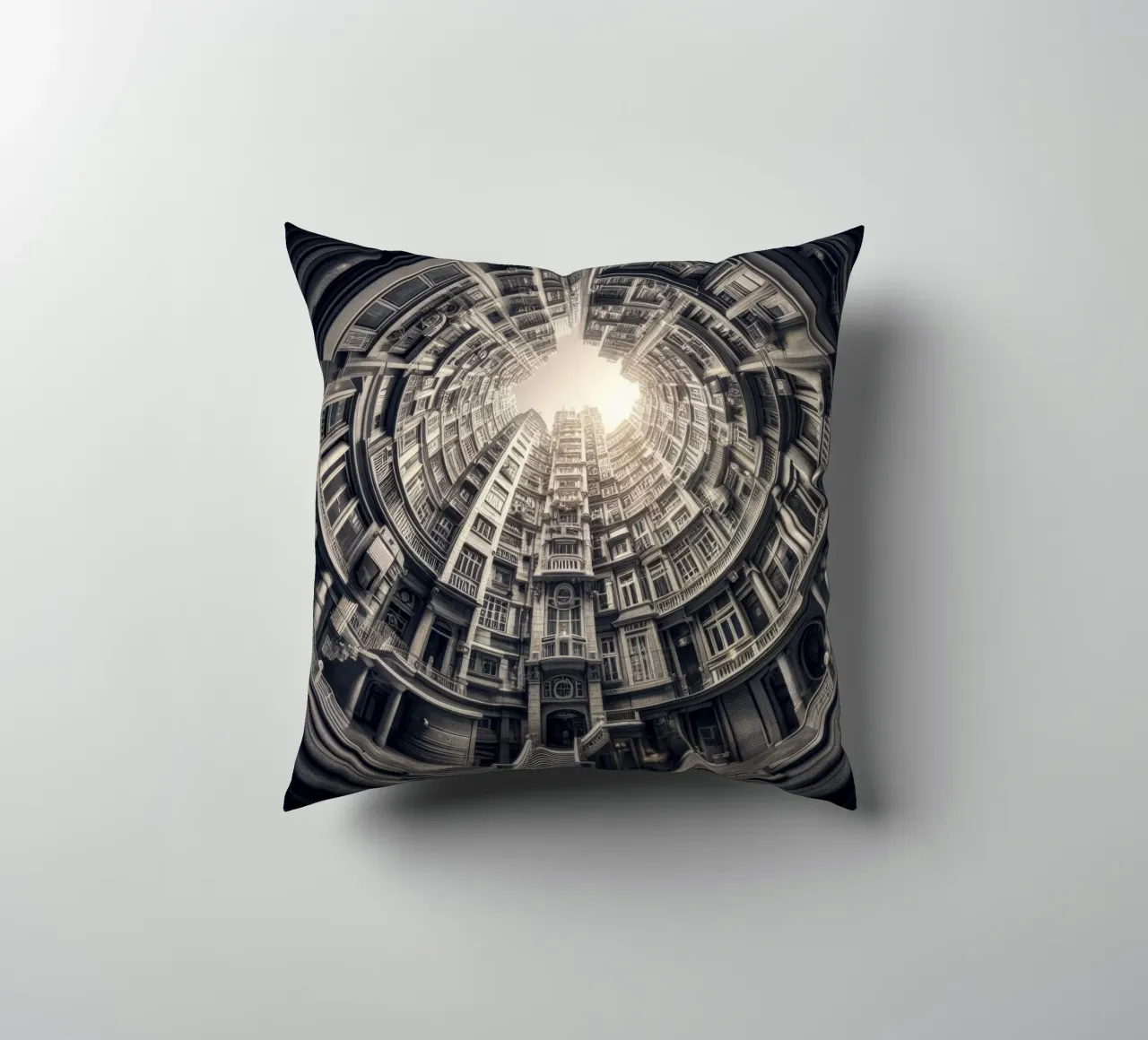 Sphere 062 - Surreal Monochrome Circular Architecture cuscino da Spheres