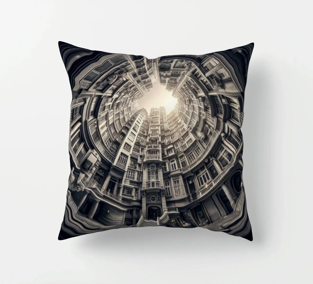 Sphere 062 - Surreal Monochrome Circular Architecture cuscino da Spheres