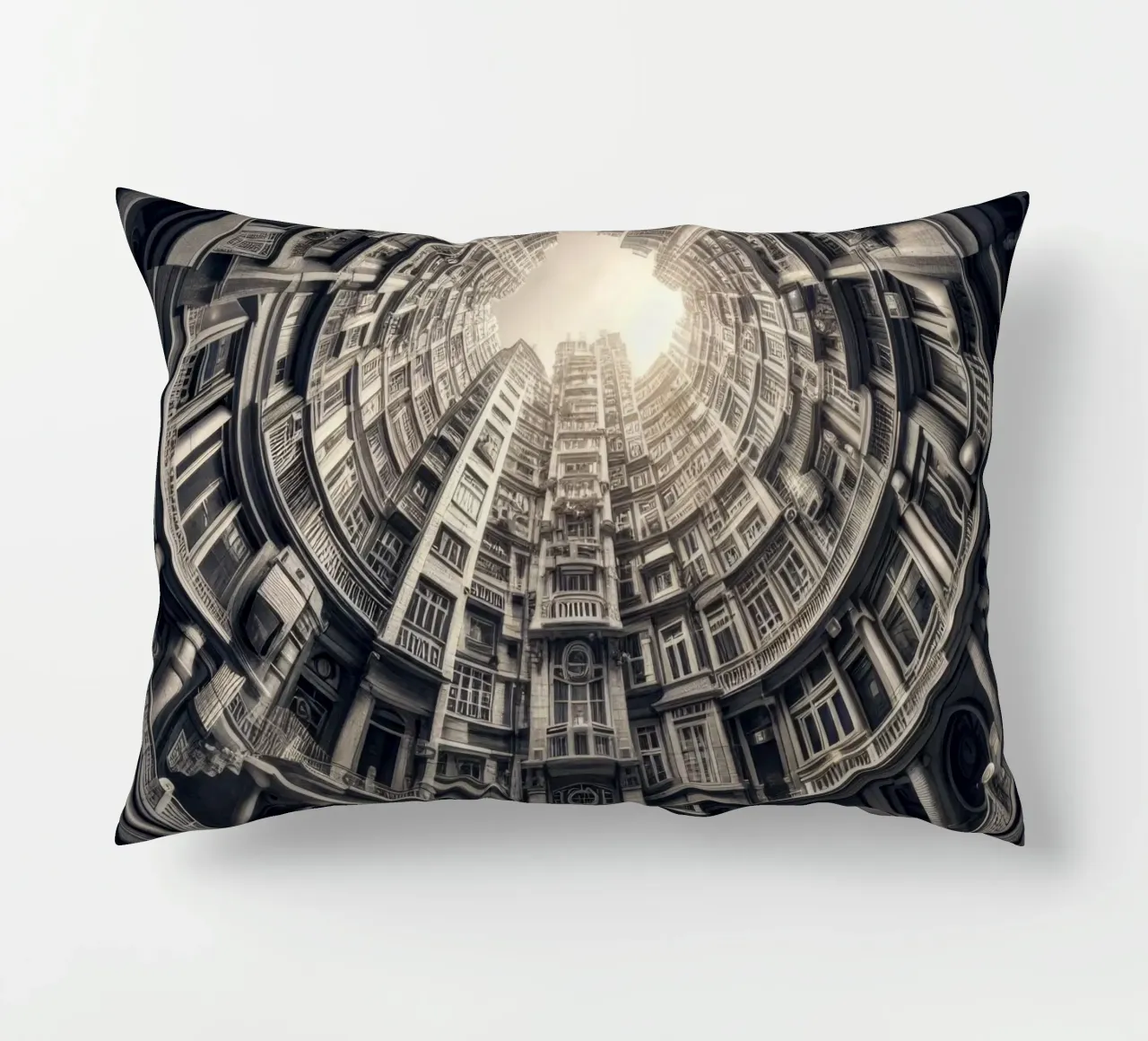 Sphere 062 - Surreal Monochrome Circular Architecture cuscino da Spheres