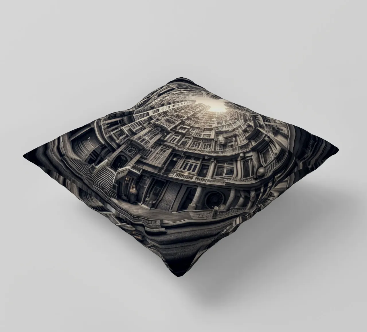 Sphere 062 - Surreal Monochrome Circular Architecture cuscino da Spheres