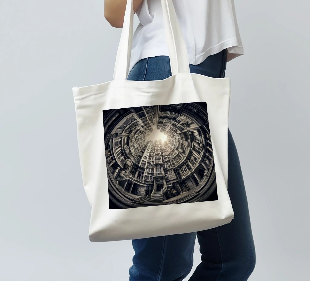 Sphere 062 - Surreal Monochrome Circular Architecture borsa in juta da Spheres