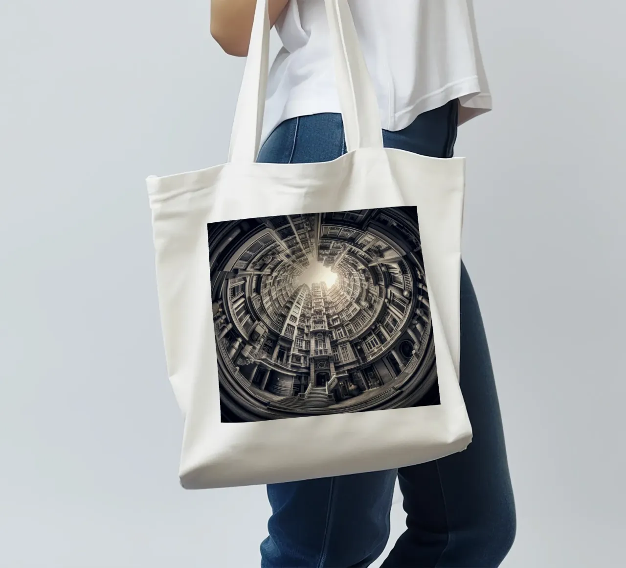 Sphere 062 - Surreal Monochrome Circular Architecture borsa in juta da Spheres