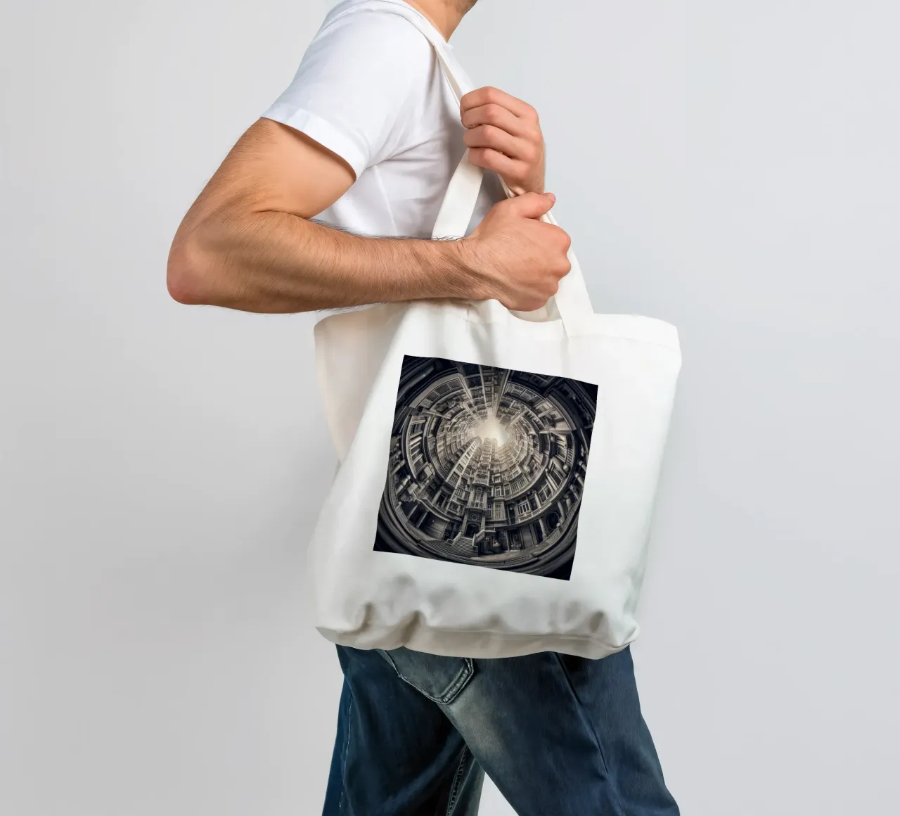 Sphere 062 - Surreal Monochrome Circular Architecture borsa in juta da Spheres