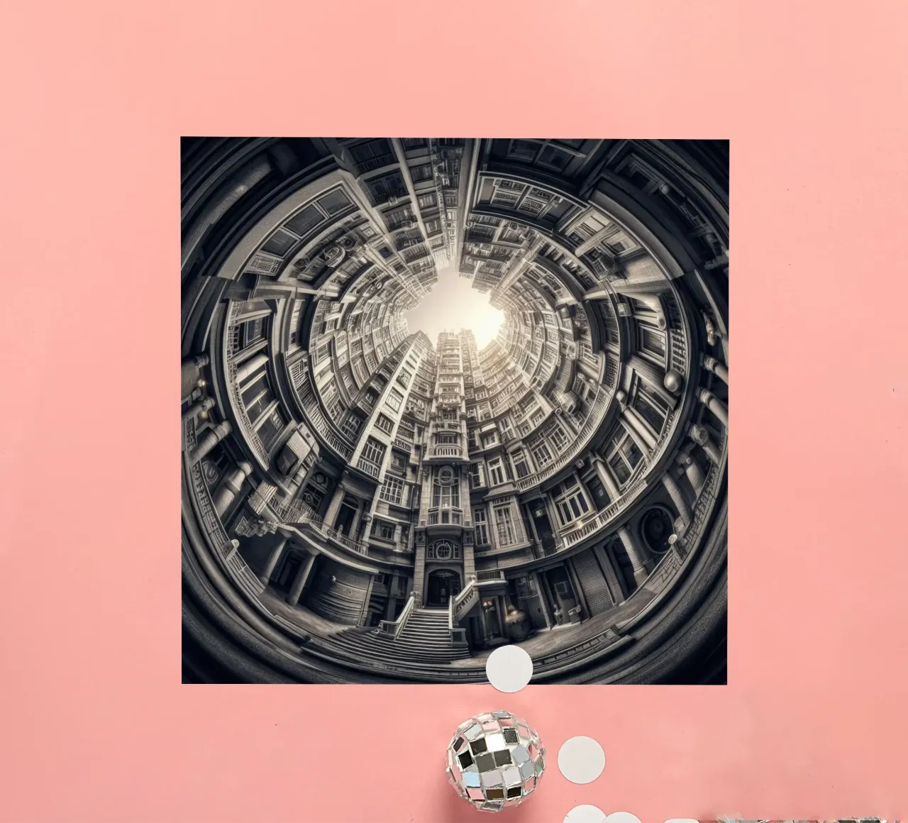 Sphere 062 - Surreal Monochrome Circular Architecture adesivo da Spheres