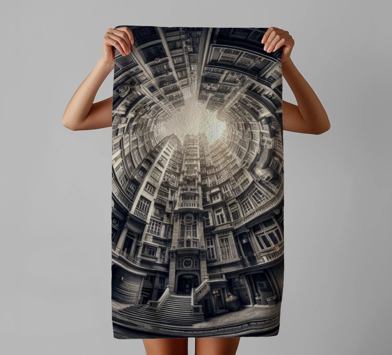 Sphere 062 - Surreal Monochrome Circular Architecture towel by Spheres