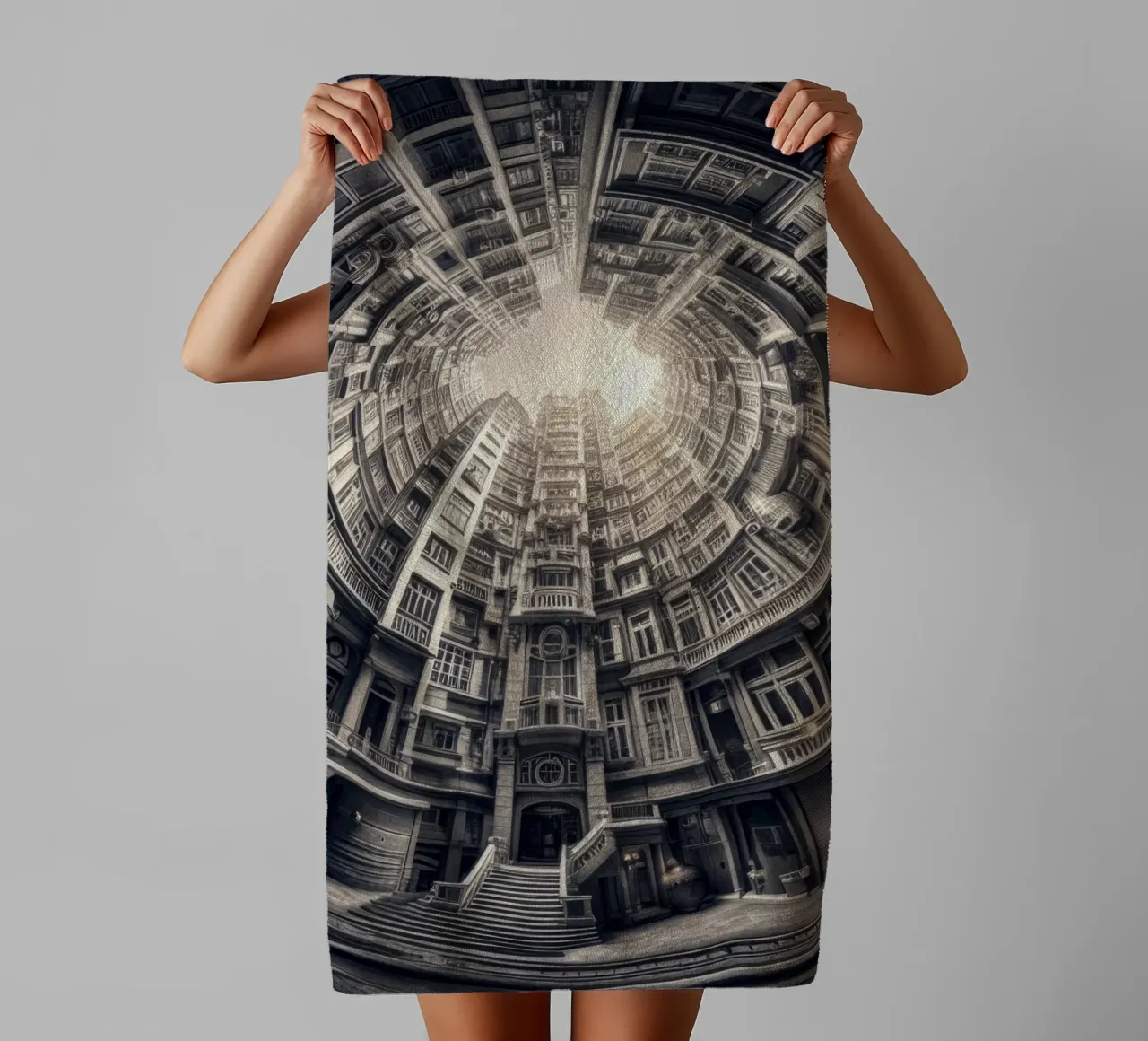 Sphere 062 - Surreal Monochrome Circular Architecture Handtuch von Spheres