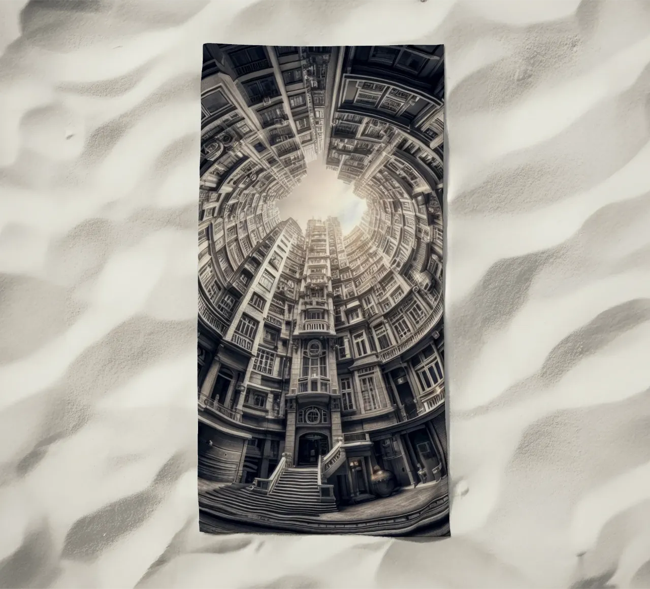 Sphere 062 - Surreal Monochrome Circular Architecture Strandtuch von Spheres