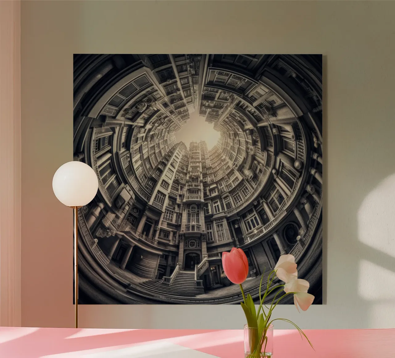 Sphere 062 - Surreal Monochrome Circular Architecture plexiglas de Spheres