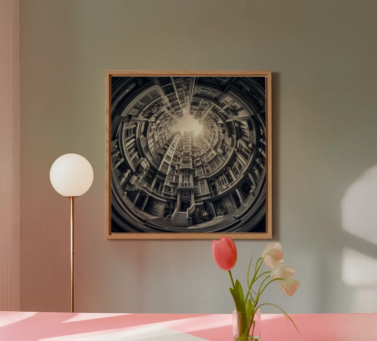 Sphere 062 - Surreal Monochrome Circular Architecture alu-dibond by Spheres