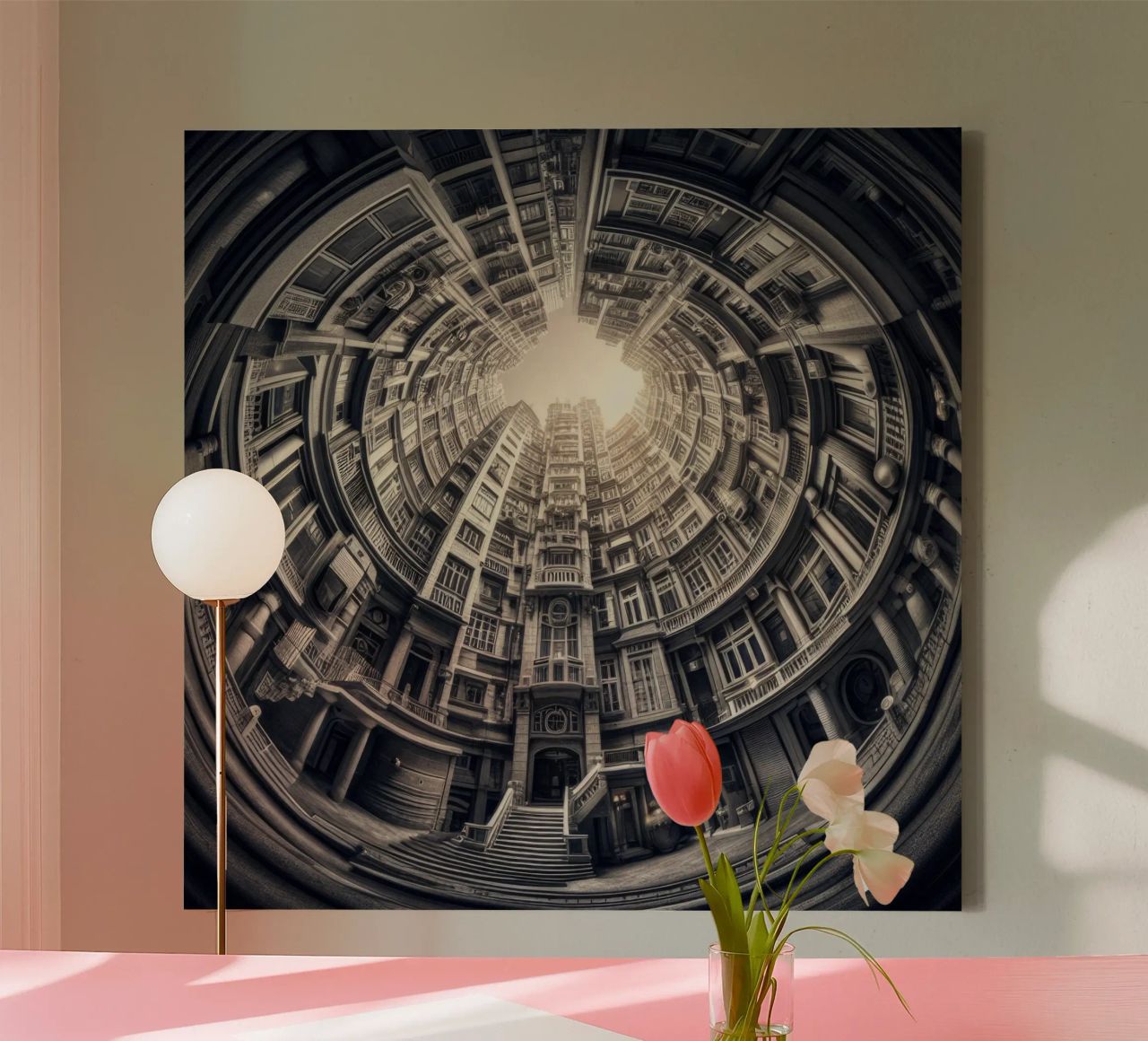 Sphere 062 - Surreal Monochrome Circular Architecture tela da Spheres