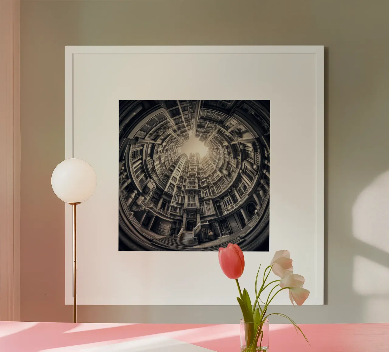 Sphere 062 - Surreal Monochrome Circular Architecture carta hahnemühle da Spheres