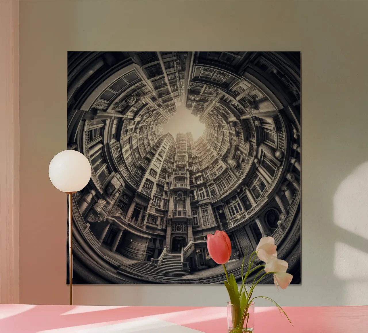 Sphere 062 - Surreal Monochrome Circular Architecture carta hahnemühle da Spheres