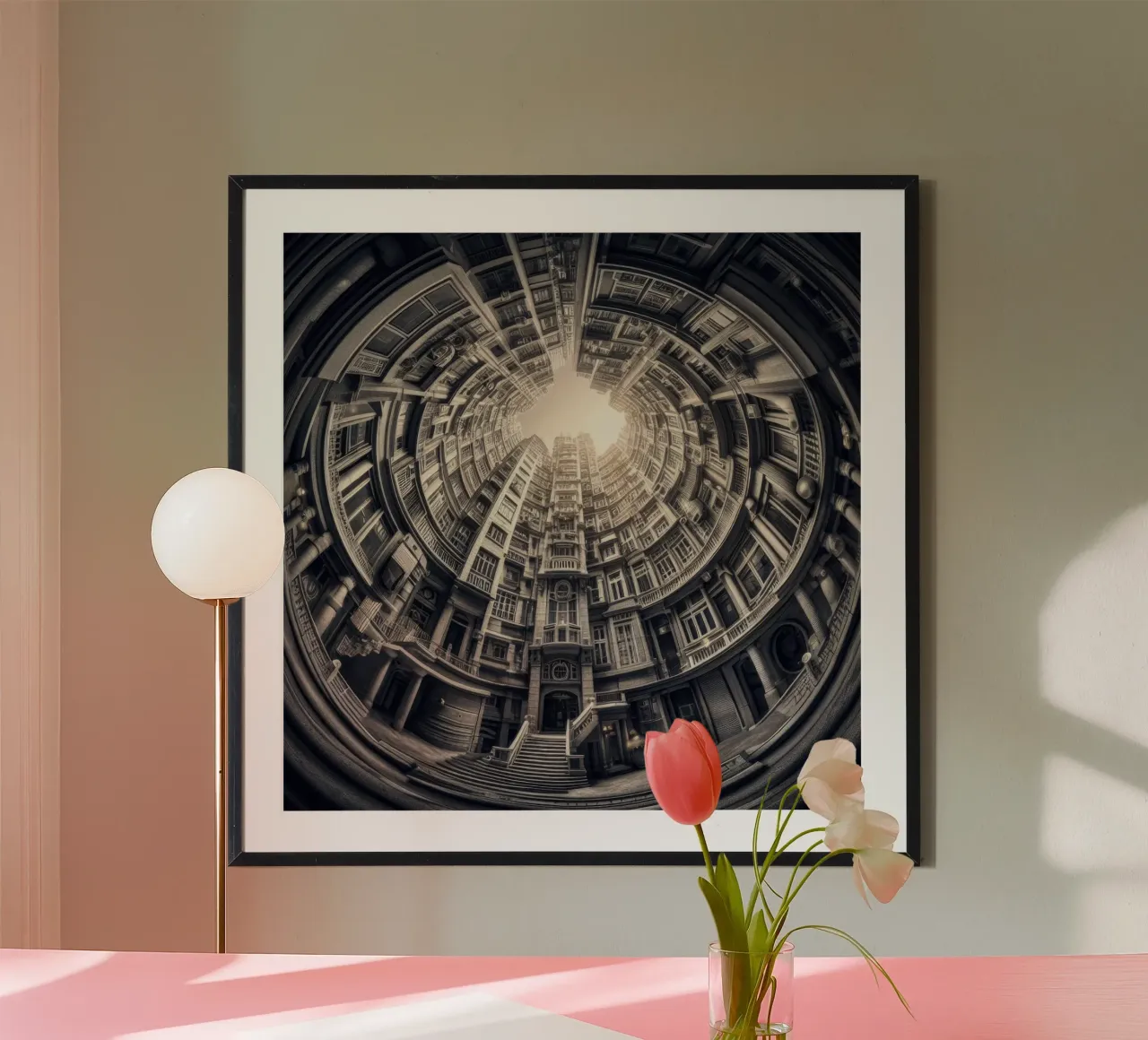 Sphere 062 - Surreal Monochrome Circular Architecture poster van Spheres