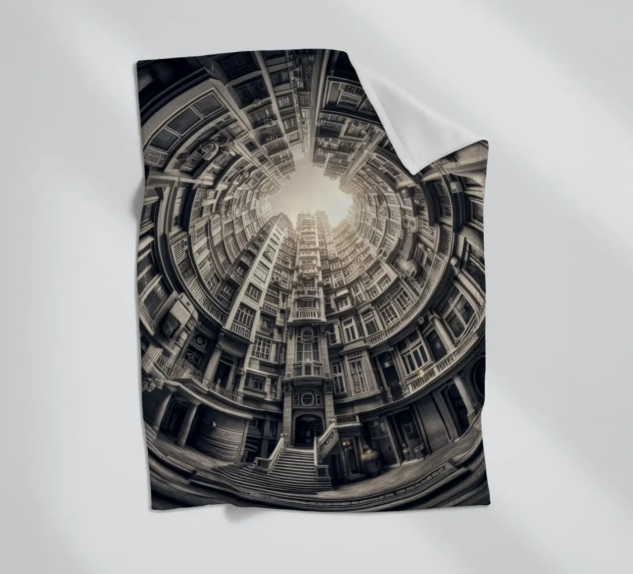 Sphere 062 - Surreal Monochrome Circular Architecture coperta in pile da Spheres