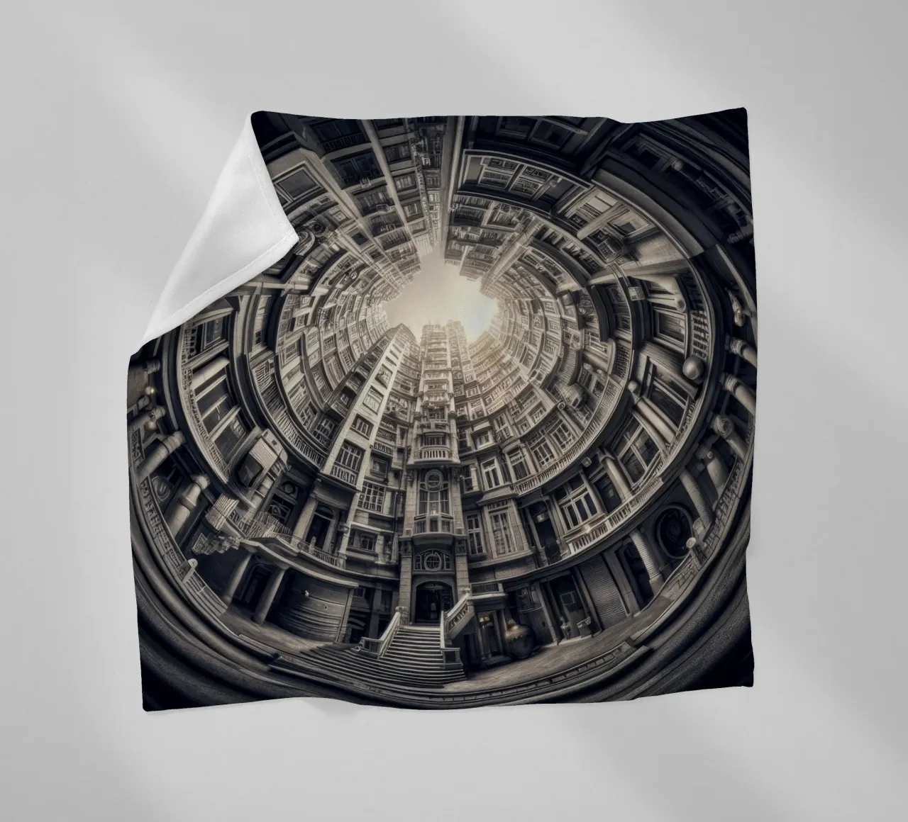 Sphere 062 - Surreal Monochrome Circular Architecture coperta in pile da Spheres