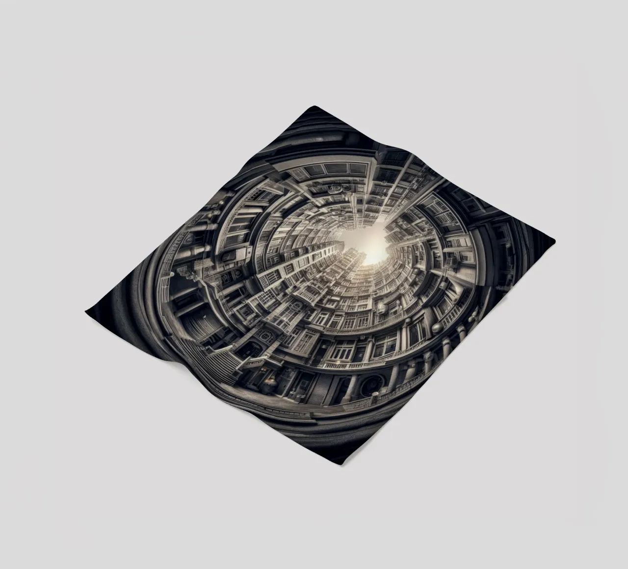 Sphere 062 - Surreal Monochrome Circular Architecture coperta in pile da Spheres