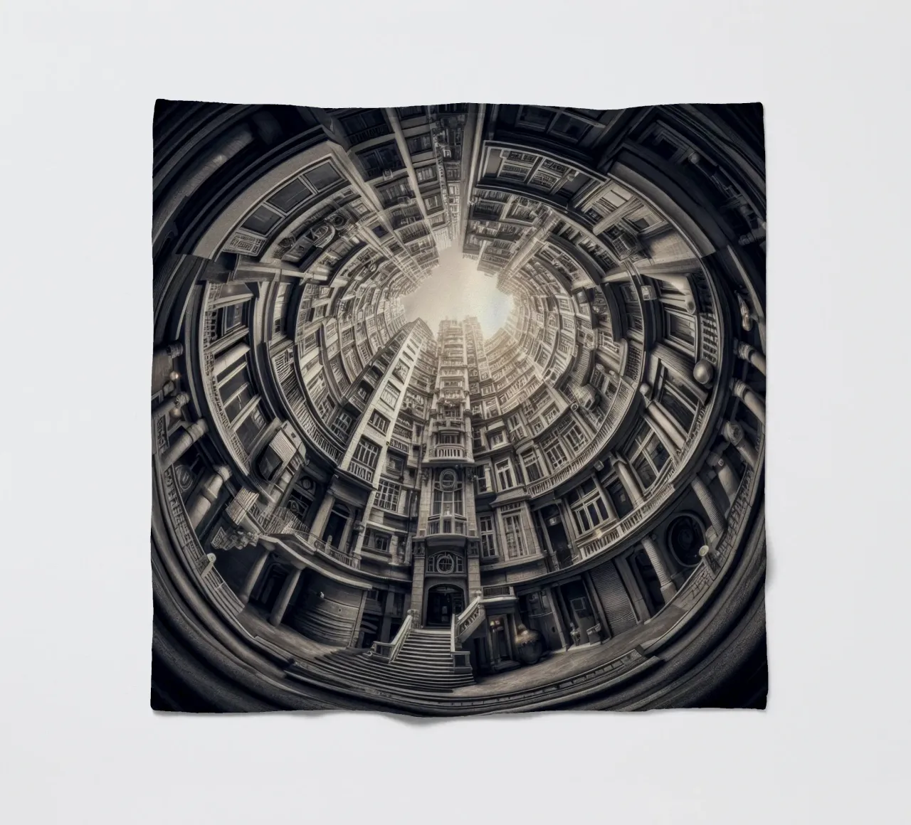 Sphere 062 - Surreal Monochrome Circular Architecture coperta in pile da Spheres