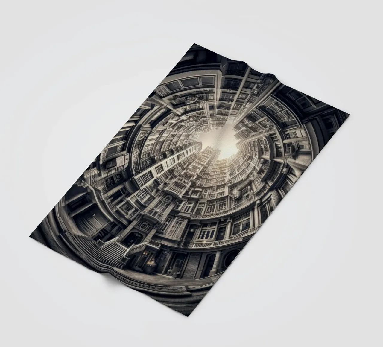 Sphere 062 - Surreal Monochrome Circular Architecture coperta in pile da Spheres