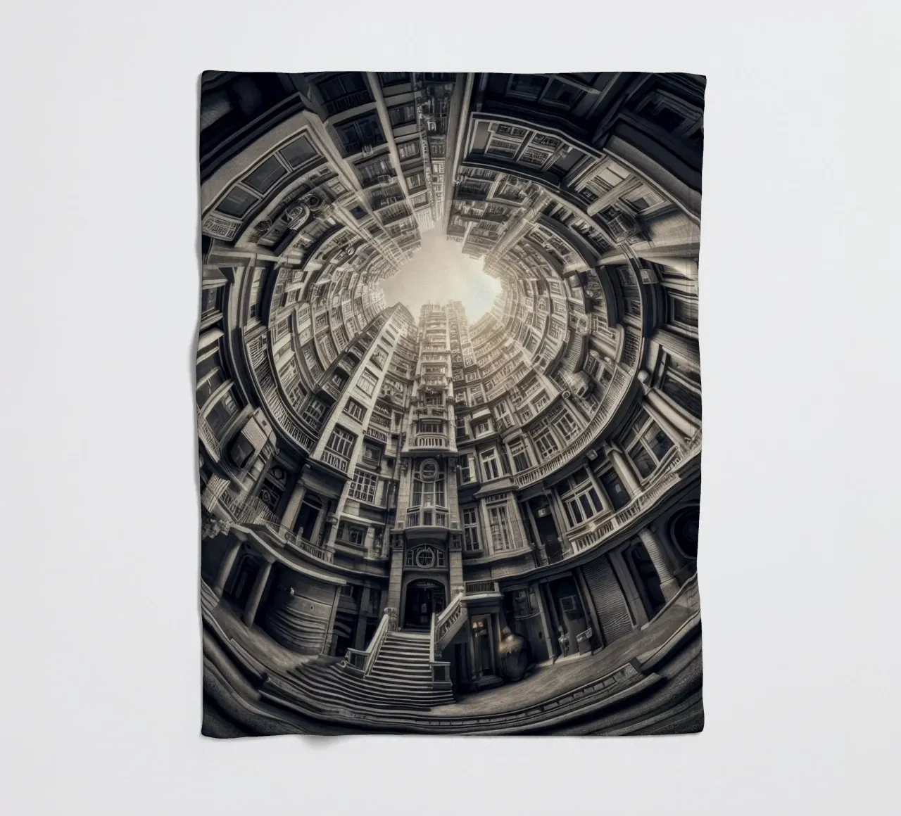 Sphere 062 - Surreal Monochrome Circular Architecture coperta in pile da Spheres