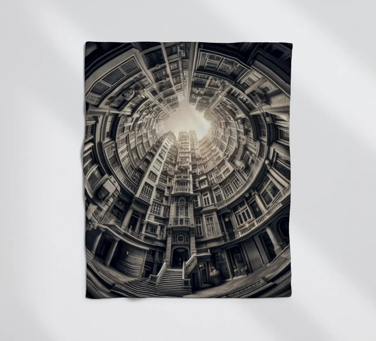 Sphere 062 - Surreal Monochrome Circular Architecture coperta in pile da Spheres