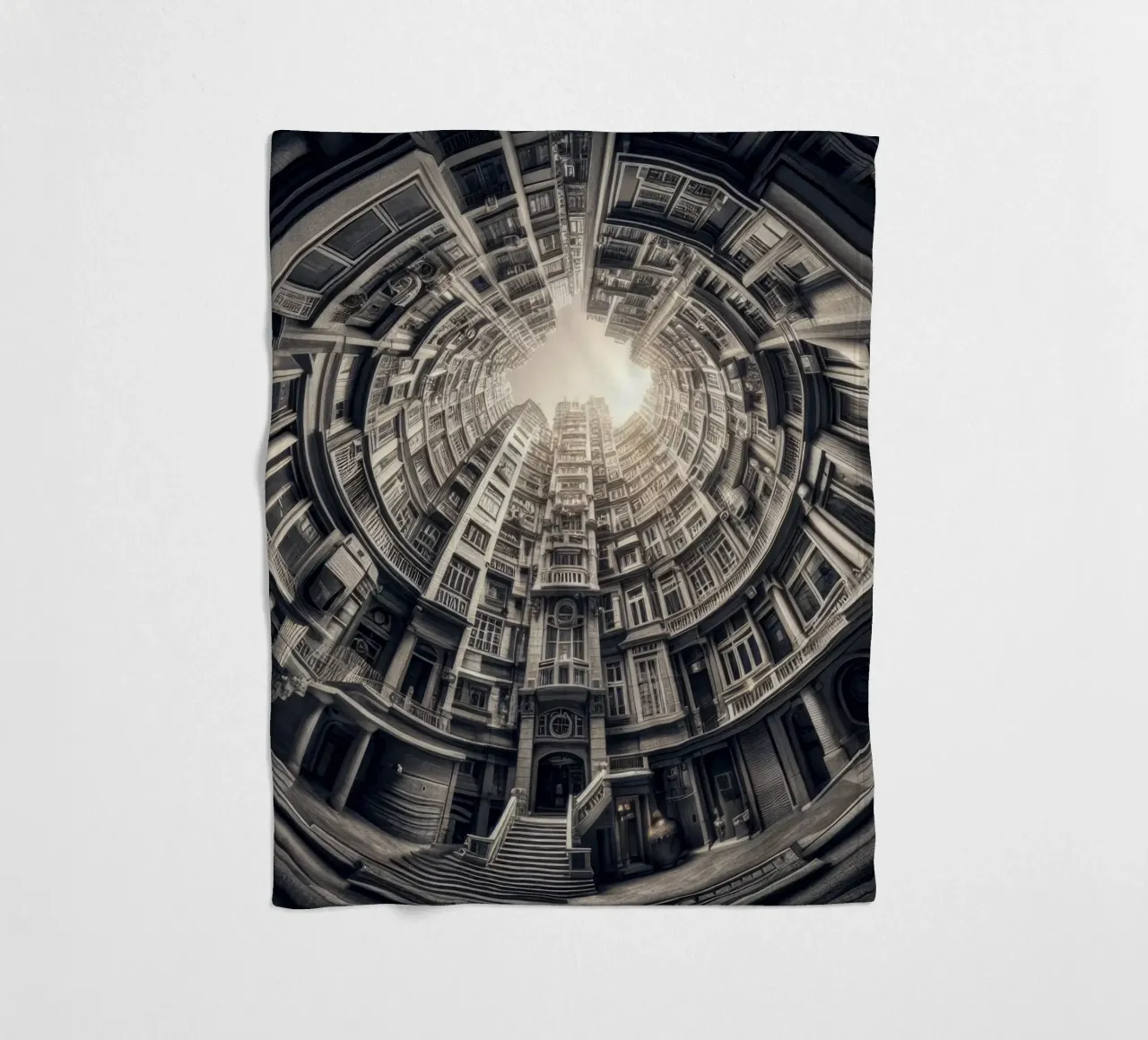 Sphere 062 - Surreal Monochrome Circular Architecture coperta in pile da Spheres