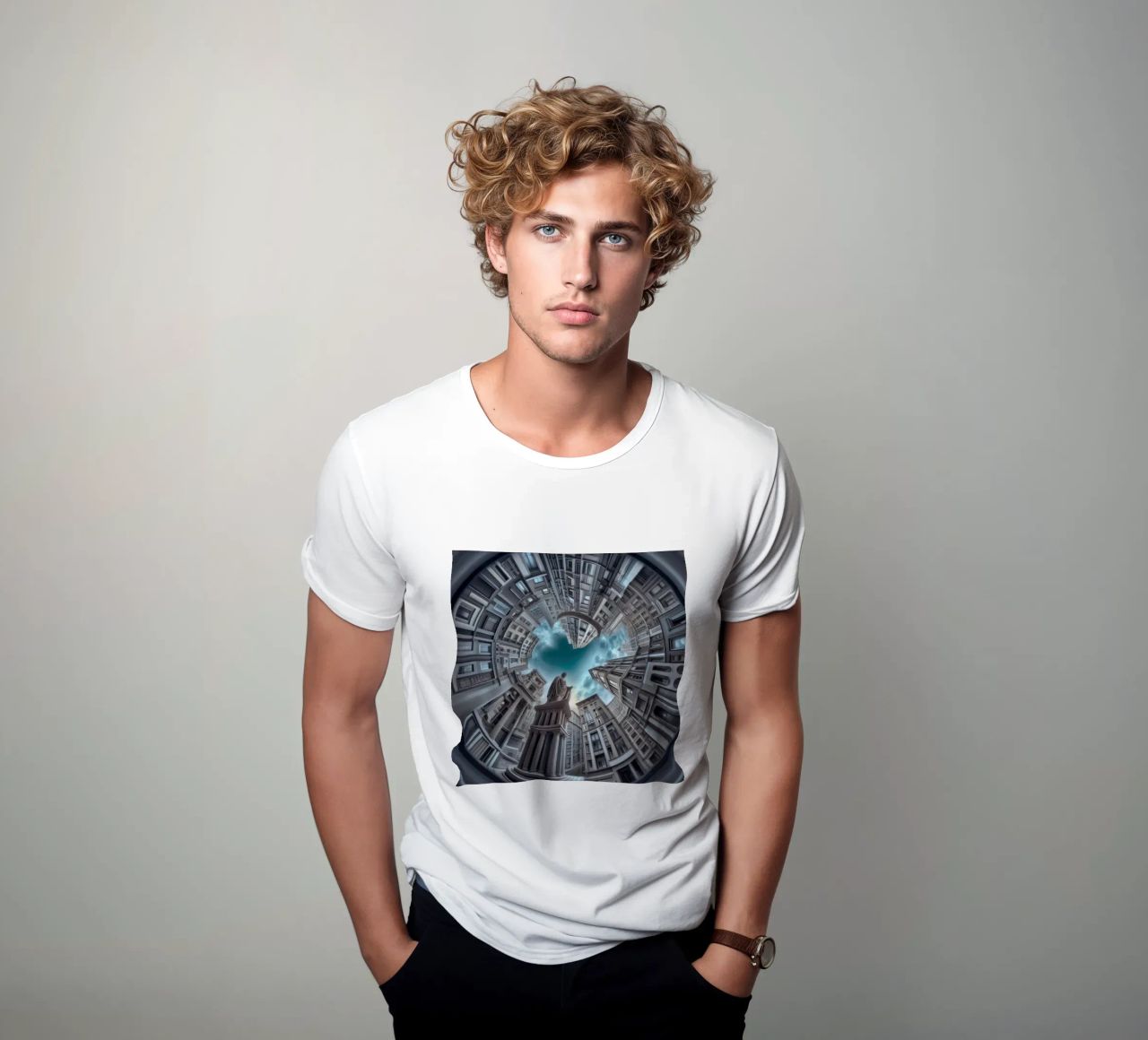 Sphere 063 - Surreal Circular Architecture With Statue t-shirt by Spheres