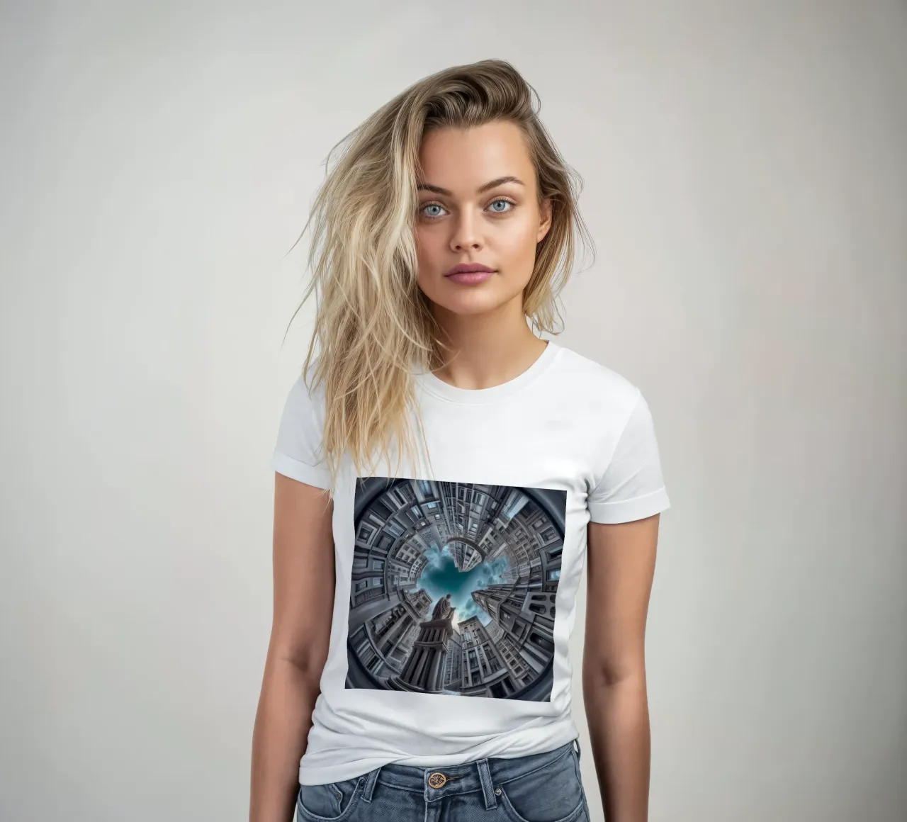 Sphere 063 - Surreal Circular Architecture With Statue Frauen T-Shirt von Spheres