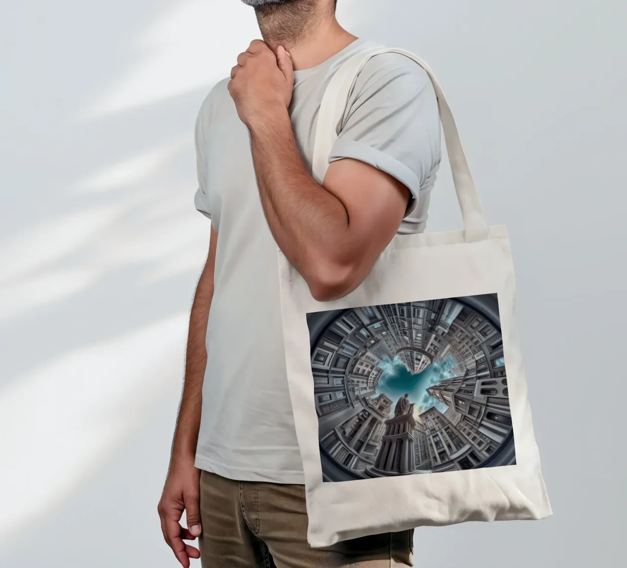 Sphere 063 - Surreal Circular Architecture With Statue borsa in juta da Spheres