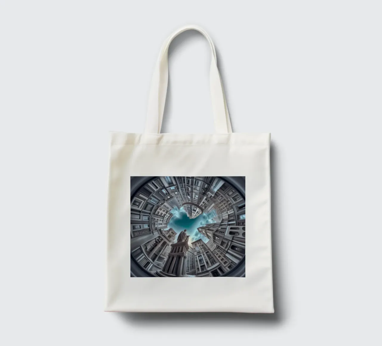 Sphere 063 - Surreal Circular Architecture With Statue borsa in juta da Spheres