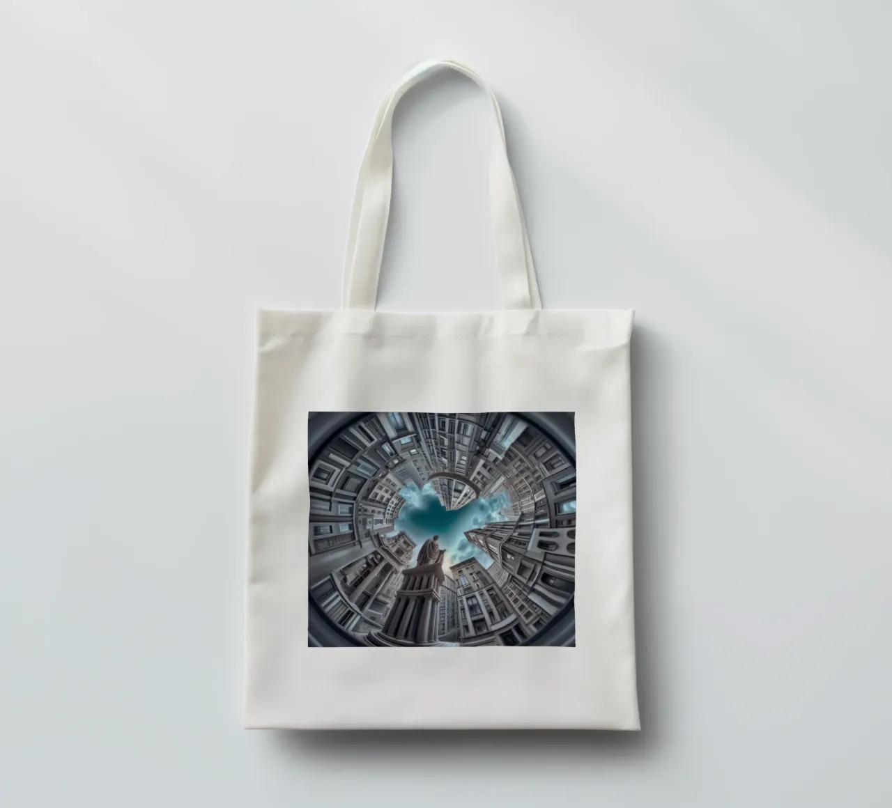 Sphere 063 - Surreal Circular Architecture With Statue borsa in juta da Spheres