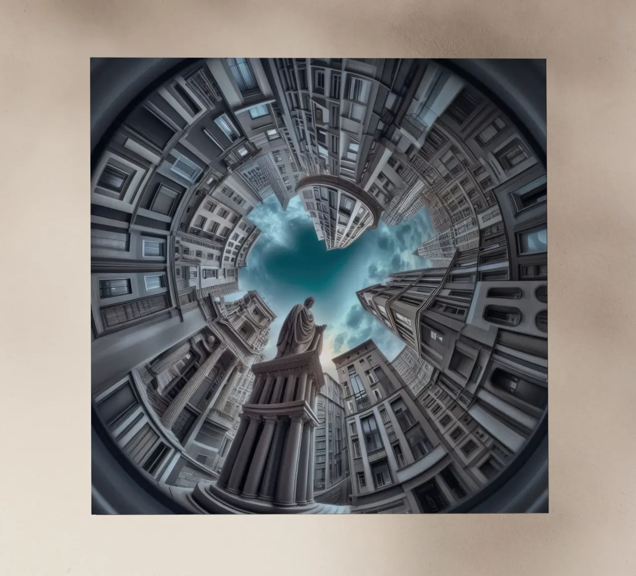 Sphere 063 - Surreal Circular Architecture With Statue lámina retroiluminada de Spheres