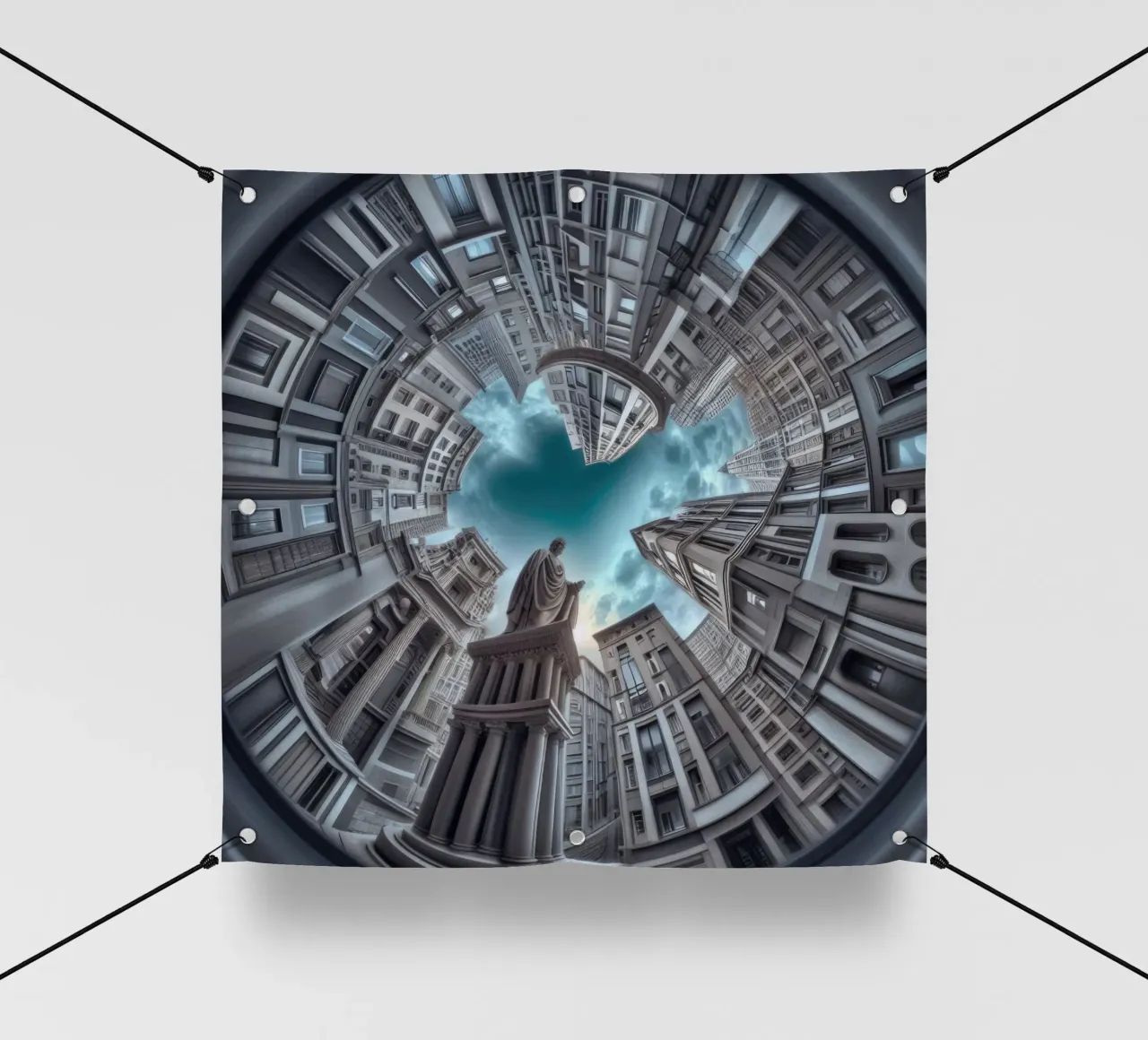 Sphere 063 - Surreal Circular Architecture With Statue pvc-zeil van Spheres