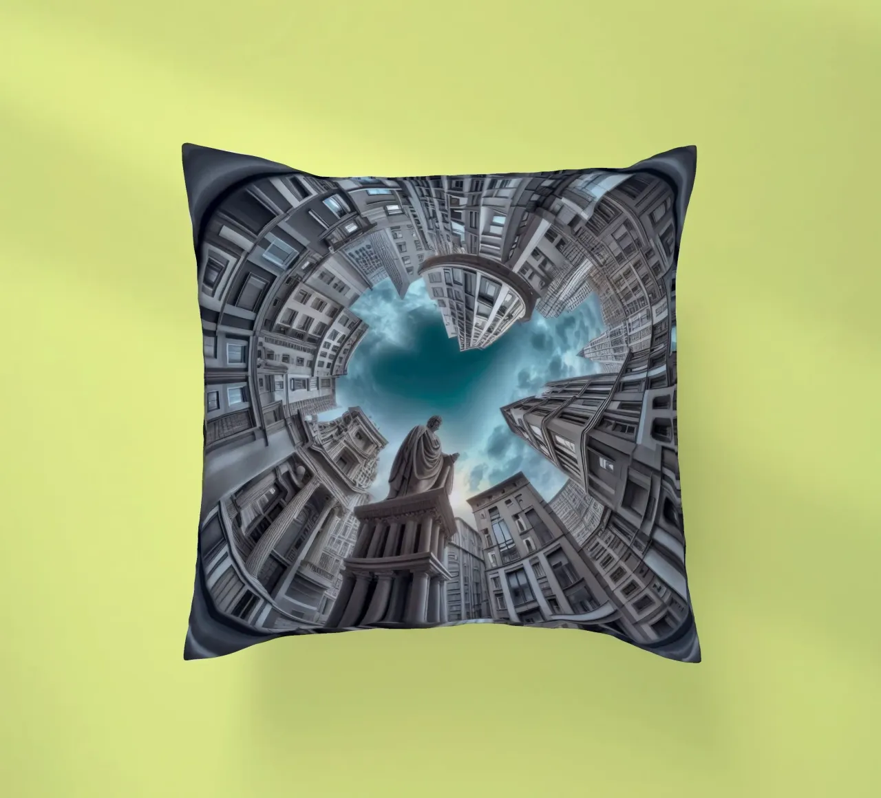 Sphere 063 - Surreal Circular Architecture With Statue Kissen von Spheres