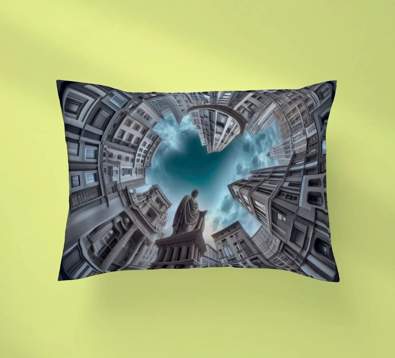 Sphere 063 - Surreal Circular Architecture With Statue cuscino da Spheres