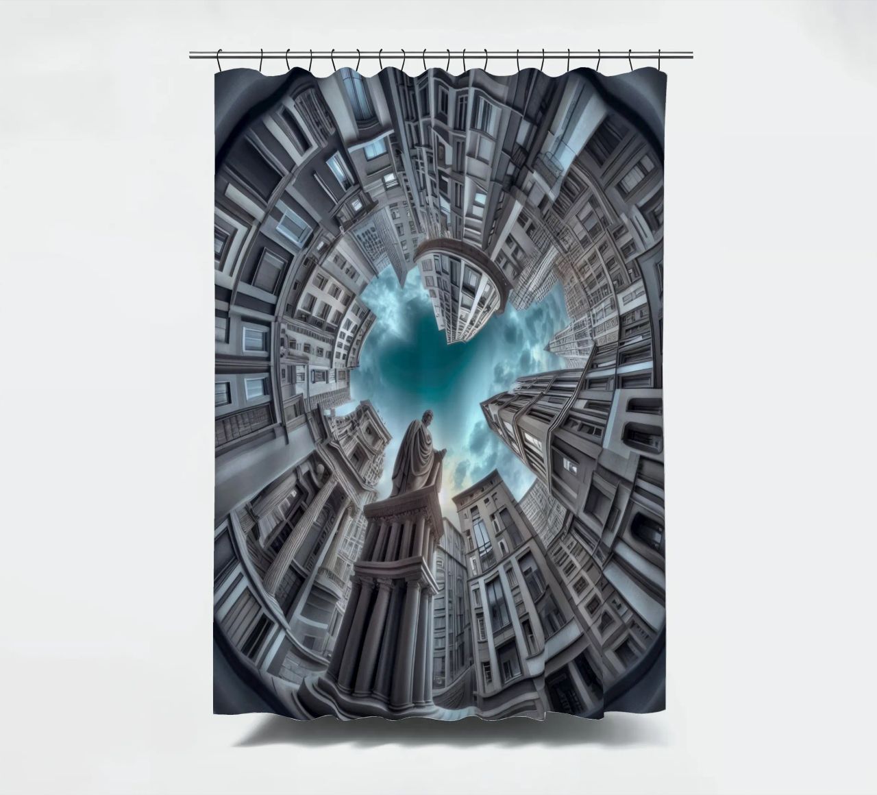Sphere 063 - Surreal Circular Architecture With Statue Duschvorhang von Spheres