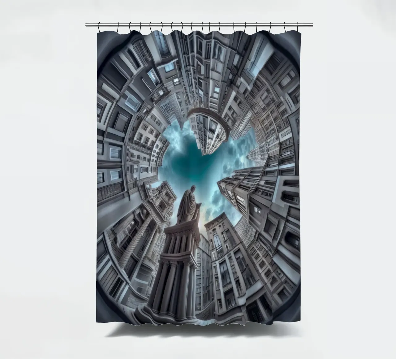 Sphere 063 - Surreal Circular Architecture With Statue Duschvorhang von Spheres