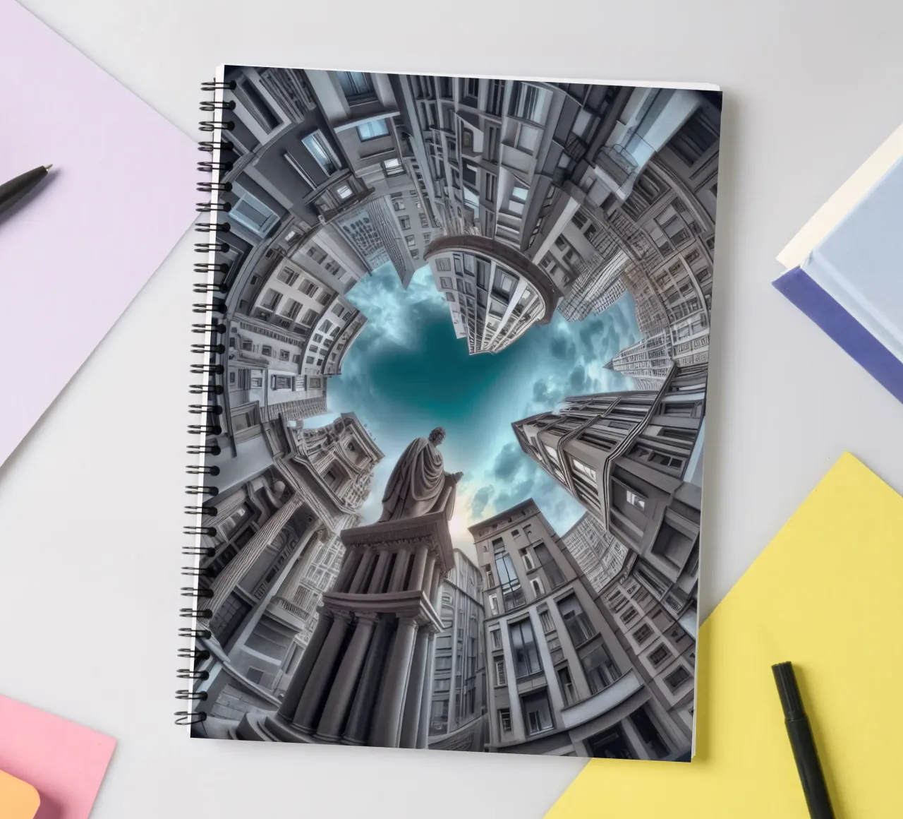 Sphere 063 - Surreal Circular Architecture With Statue spiral notebook by Spheres