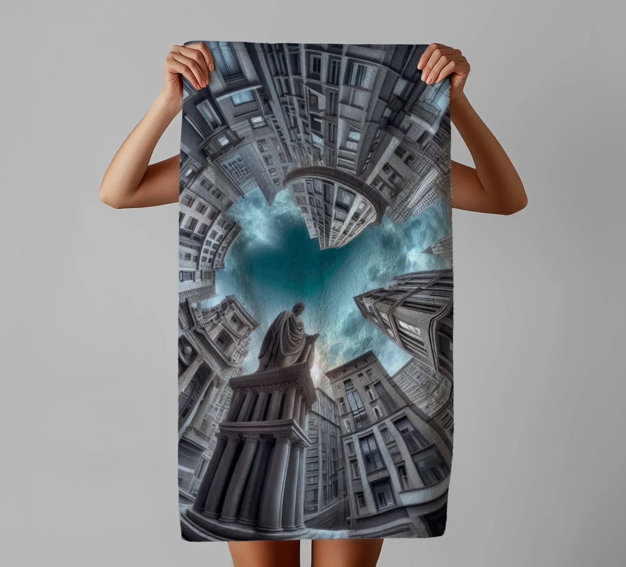 Sphere 063 - Surreal Circular Architecture With Statue towel by Spheres