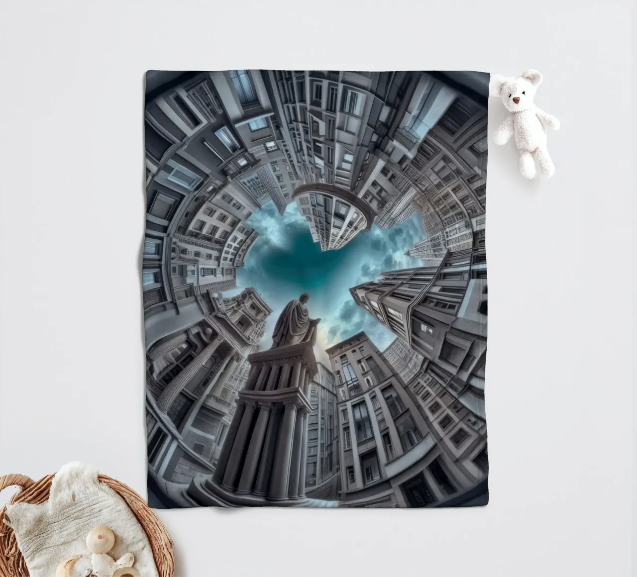 Sphere 063 - Surreal Circular Architecture With Statue coperta in pile da Spheres